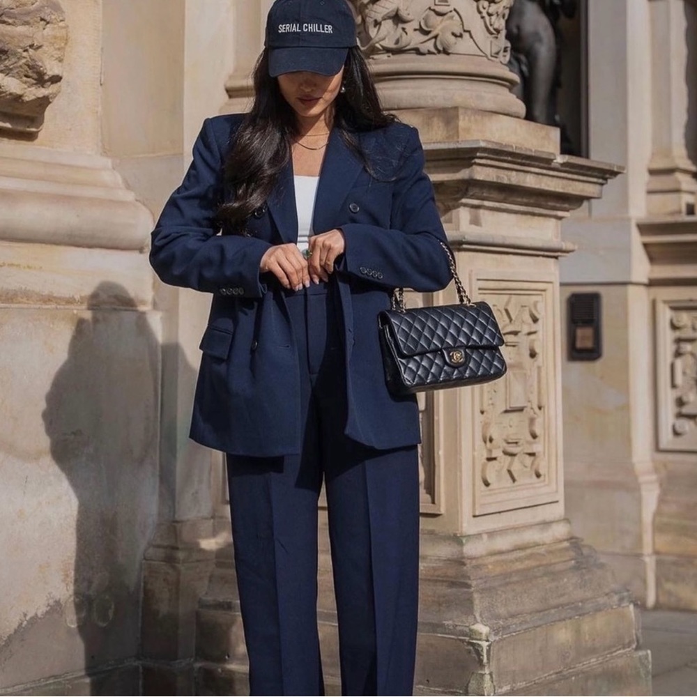 Zara Bloggers Fav Navy Blue Tailored Double Breasted Lapel Collar Blazer‎ Zs S - Picture 3 of 16